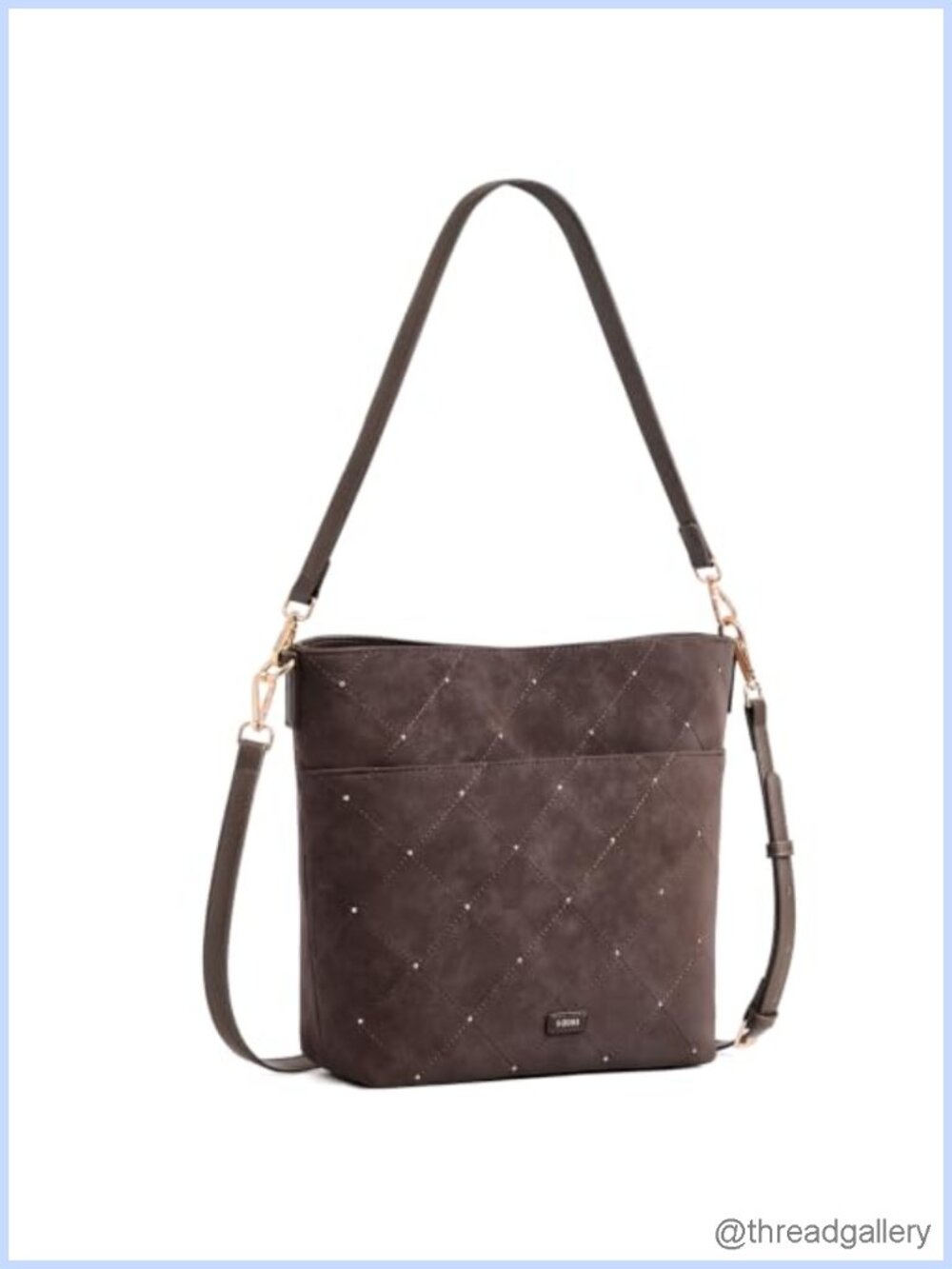 Faux Suede Bucket Crossbody Bag 2 Detachable Straps Vegan Leather